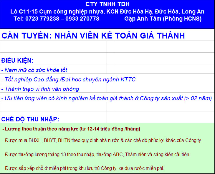 Tuyển Gấp Nhân Viên Kế Toán